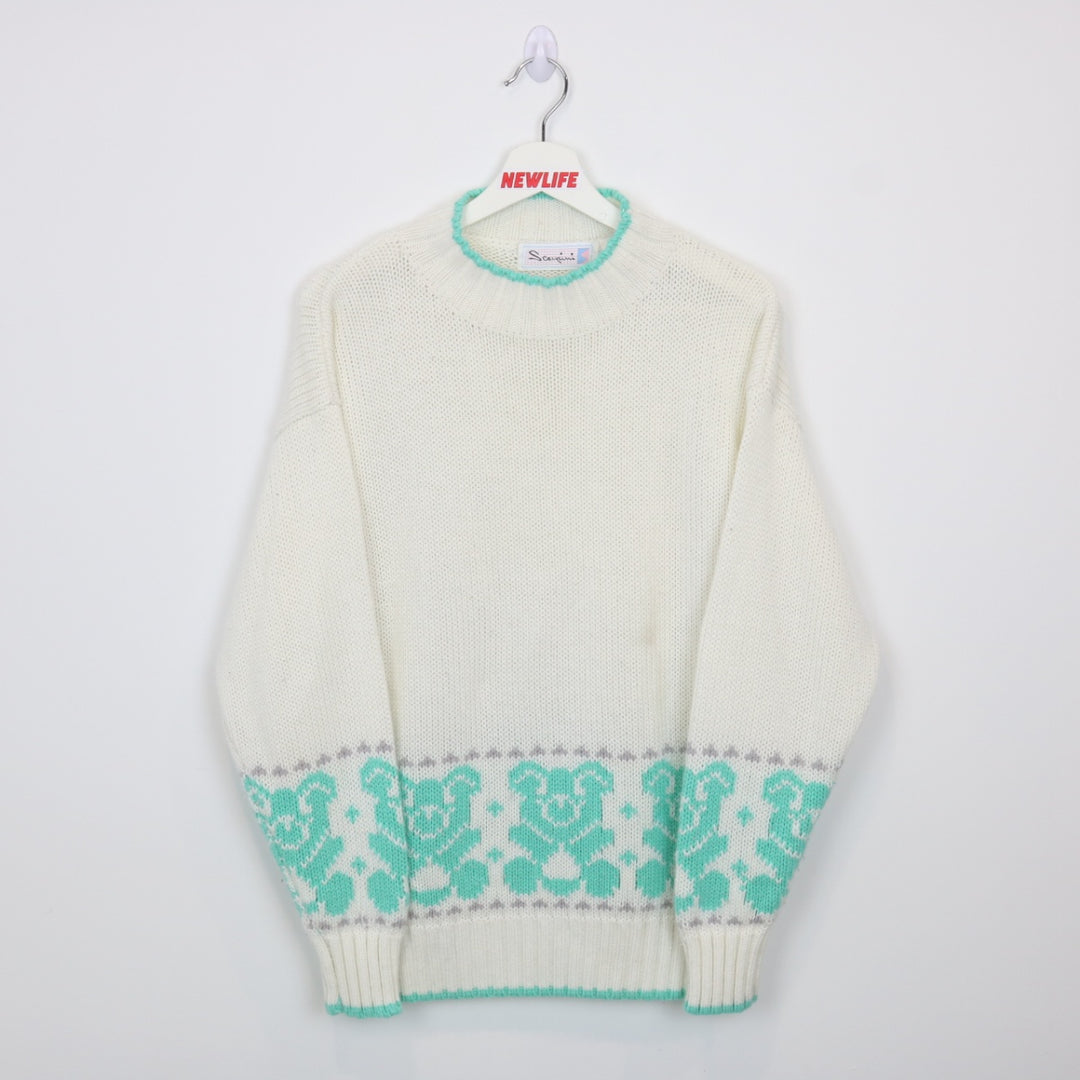 Vintage 90's Teddy Bear Knit Sweater - S-NEWLIFE Clothing