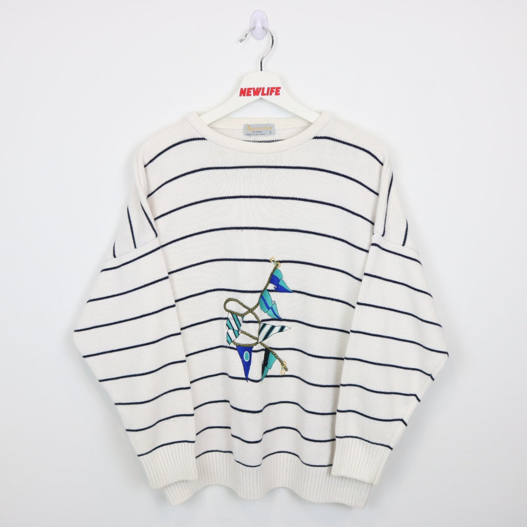 Vintage 80's Nautical Sail Striped Knit Sweater - L-NEWLIFE Clothing