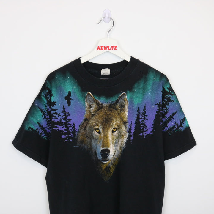Vintage 1999 Wolf Northern Lights Nature Tee - L-NEWLIFE Clothing