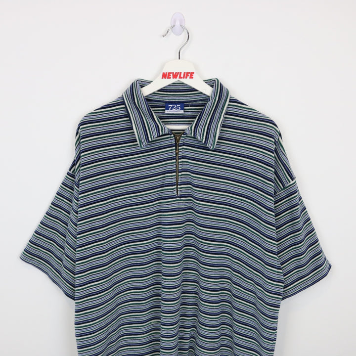 Vintage 90's Striped Velour Polo Shirt - XL-NEWLIFE Clothing