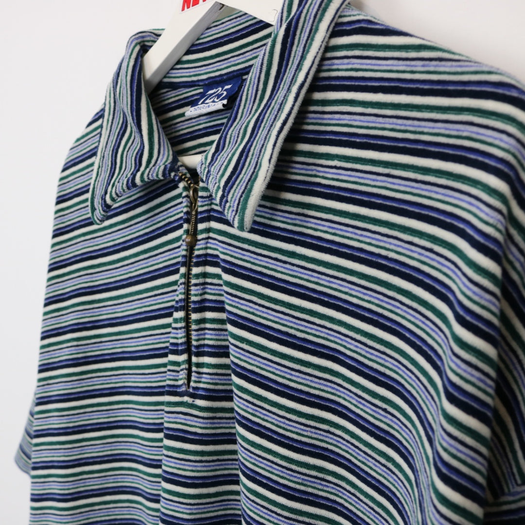 Vintage 90's Striped Velour Polo Shirt - XL-NEWLIFE Clothing