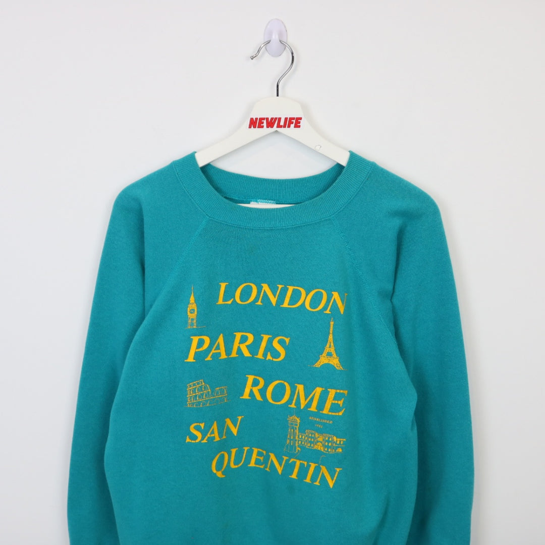 Vintage 80's London, Paris, Rome, San Quentin Crewneck - S-NEWLIFE Clothing
