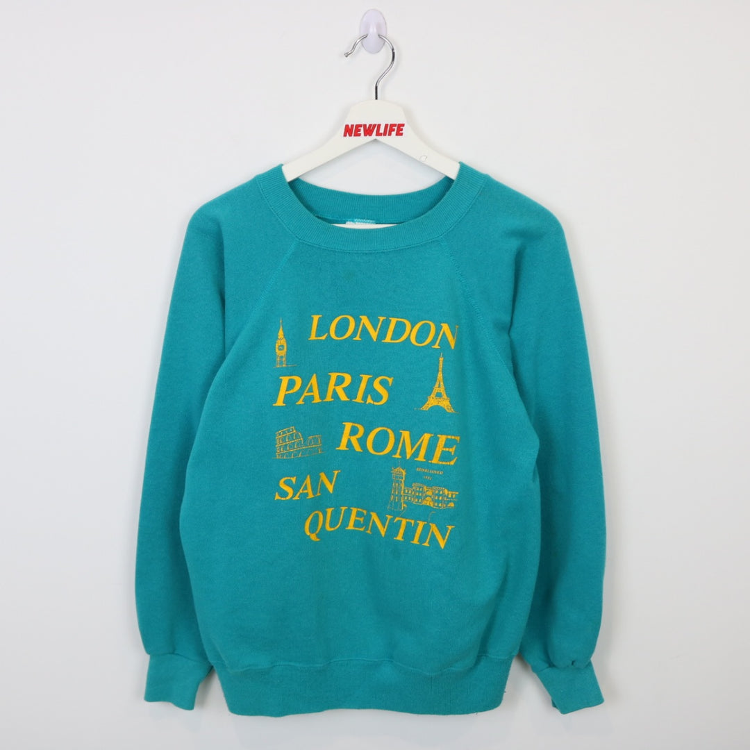 Vintage 80's London, Paris, Rome, San Quentin Crewneck - S-NEWLIFE Clothing