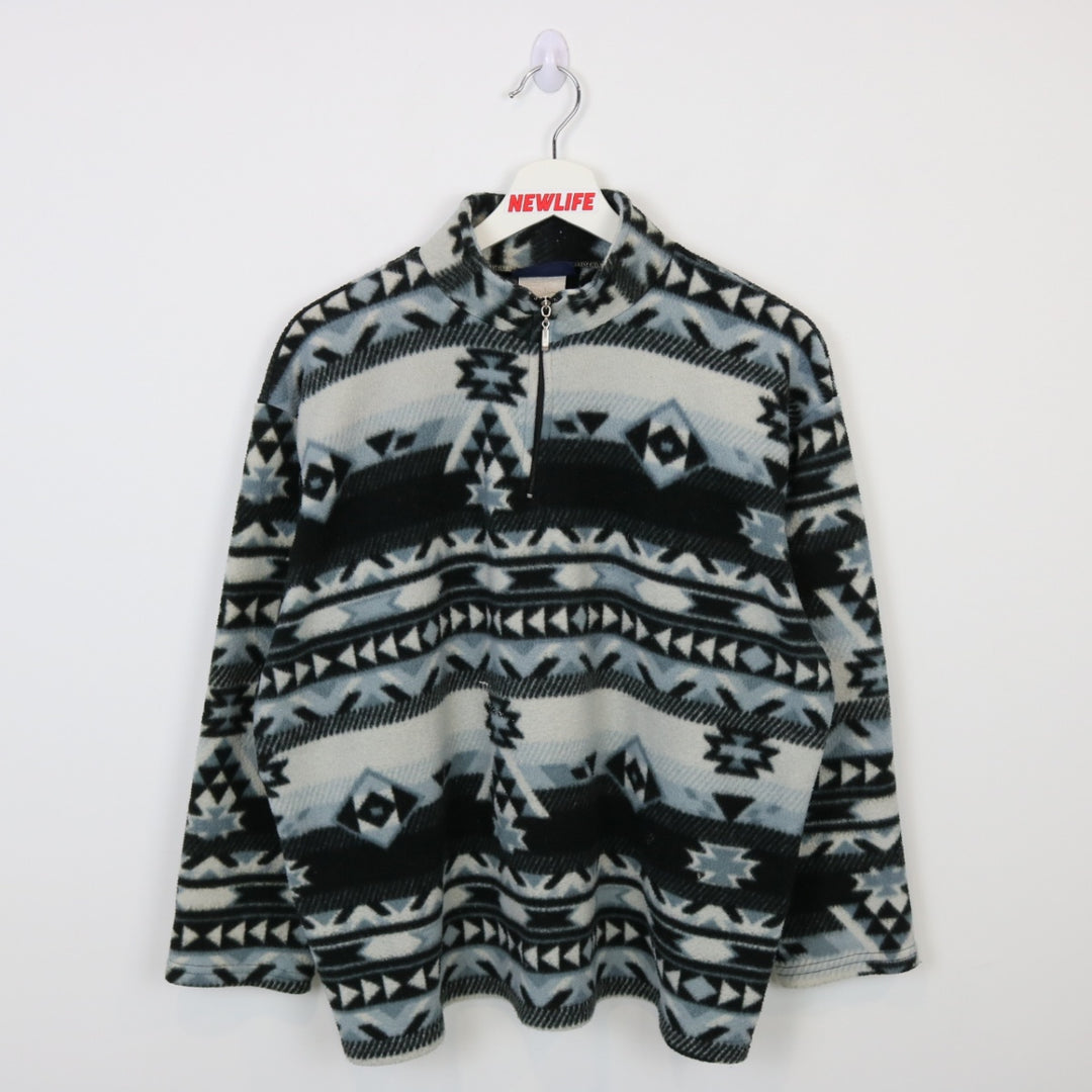 Vintage 90's Aztec Print Fleece Quarter Zip Sweater - L-NEWLIFE Clothing
