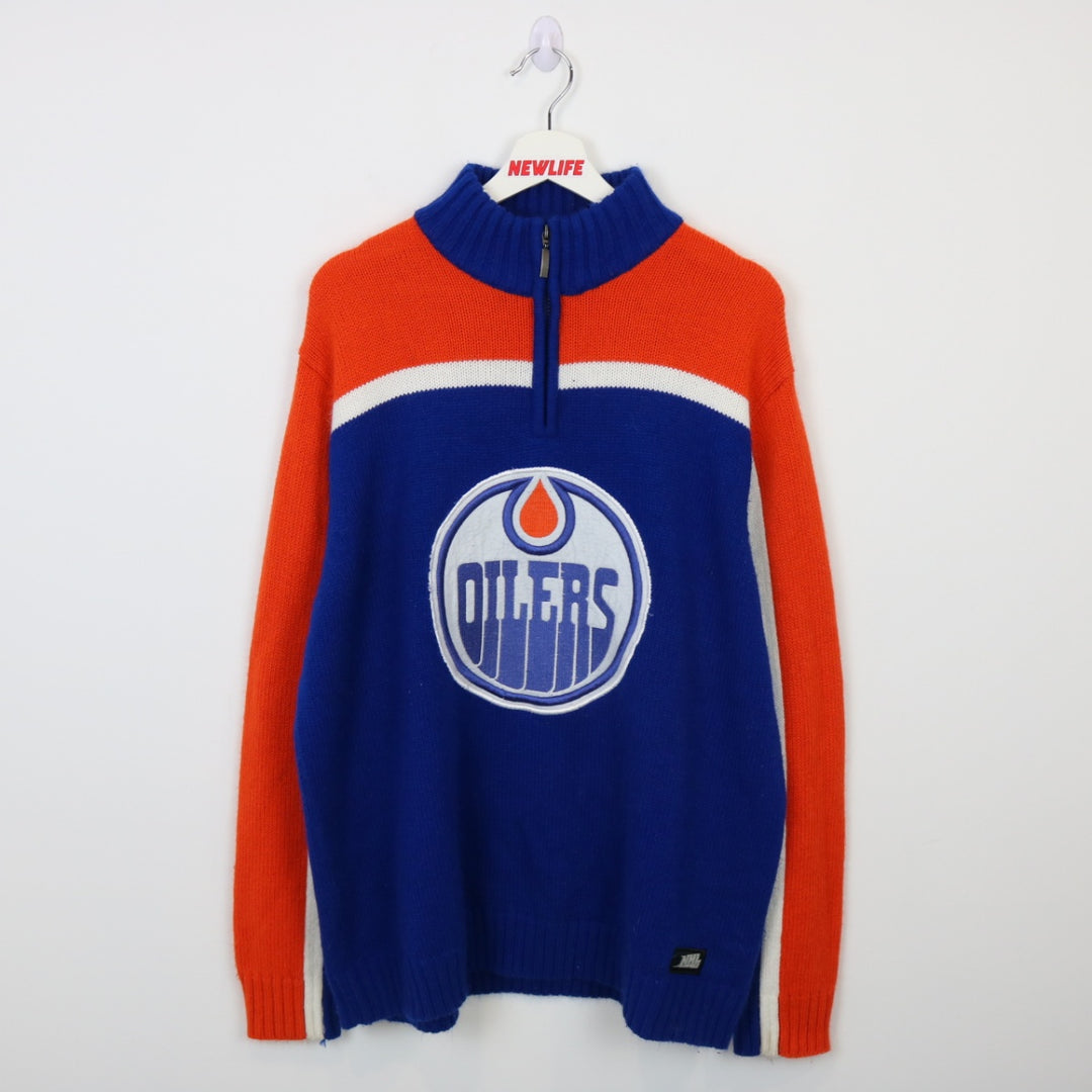 00's Edmonton Oilers Knit Quarter Zip Sweater - XL-NEWLIFE Clothing