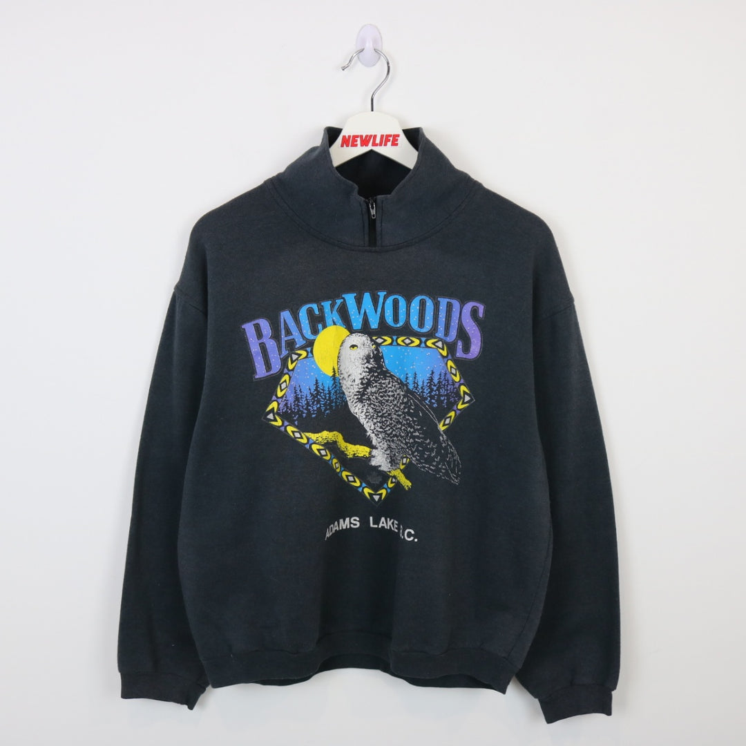 Vintage 90's BackWoods Owl Nature Quarter Zip Sweater - L-NEWLIFE Clothing