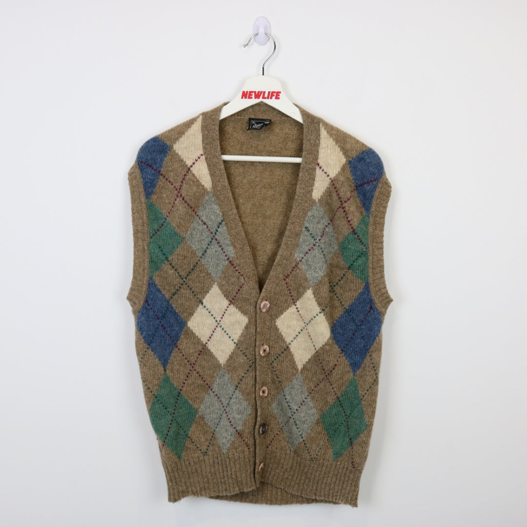 Vintage 80's Argyle Patterned Knit Sweater Vest - S-NEWLIFE Clothing