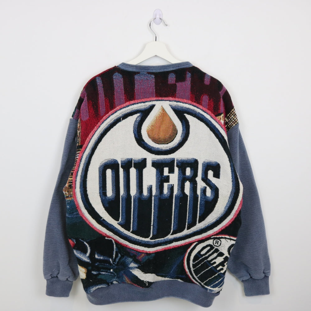 Reworked Vintage Edmonton Oilers Tapestry Crewneck - L-NEWLIFE Clothing