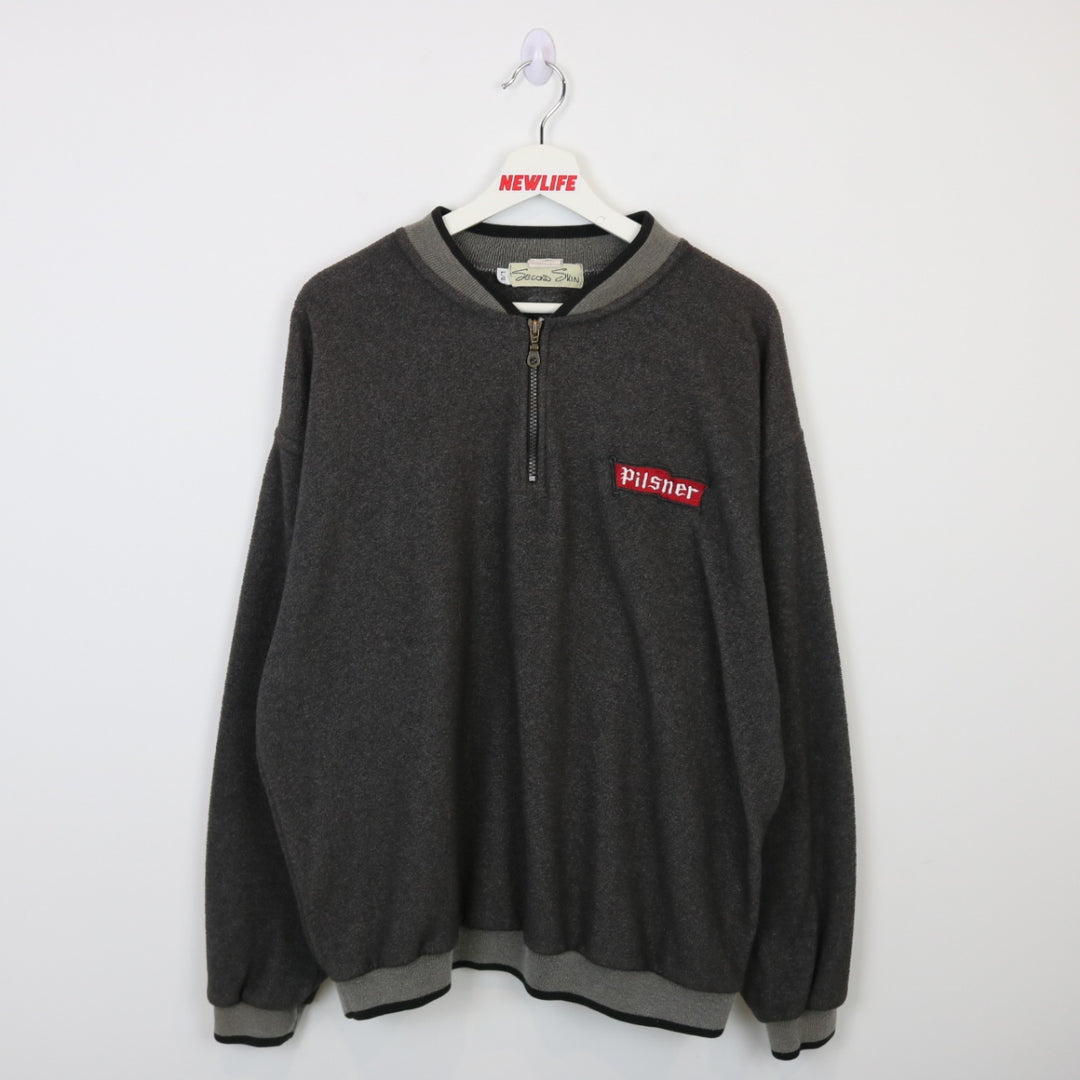 Vintage 90's Pilsner Fleece Quarter Zip Sweater - XL-NEWLIFE Clothing