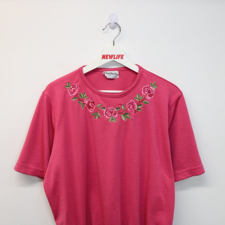 Vintage Rose Embroidered Short Sleeve Crewneck - L-NEWLIFE Clothing