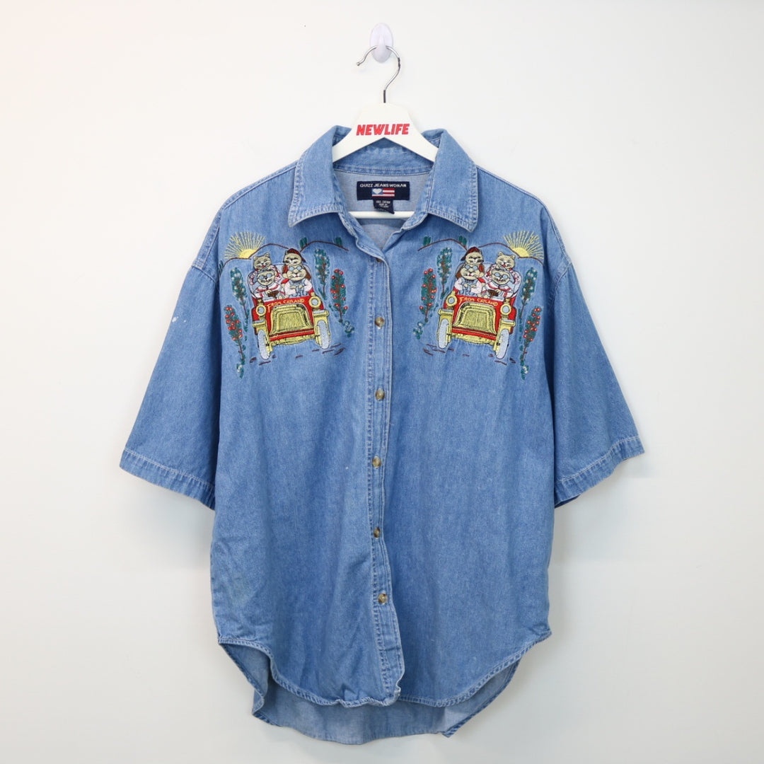 Vintage 90's Catland Short Sleeve Denim Button Up - L-NEWLIFE Clothing