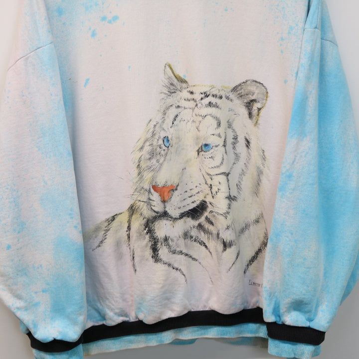 Vintage 1991 White Tiger Nature Crewneck - L-NEWLIFE Clothing