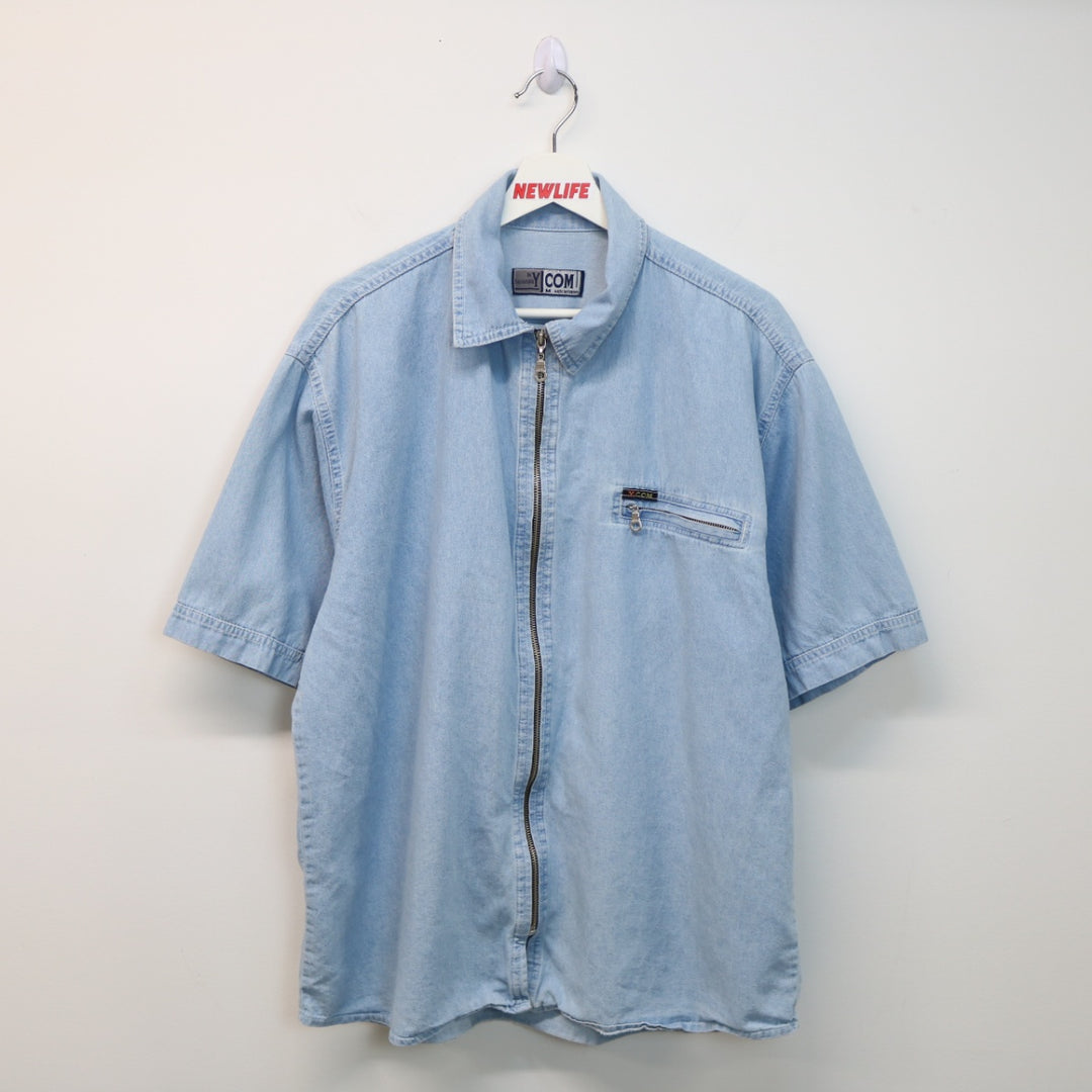 Vintage 90's Ycom Denim Short Sleeve Zip Up - L-NEWLIFE Clothing