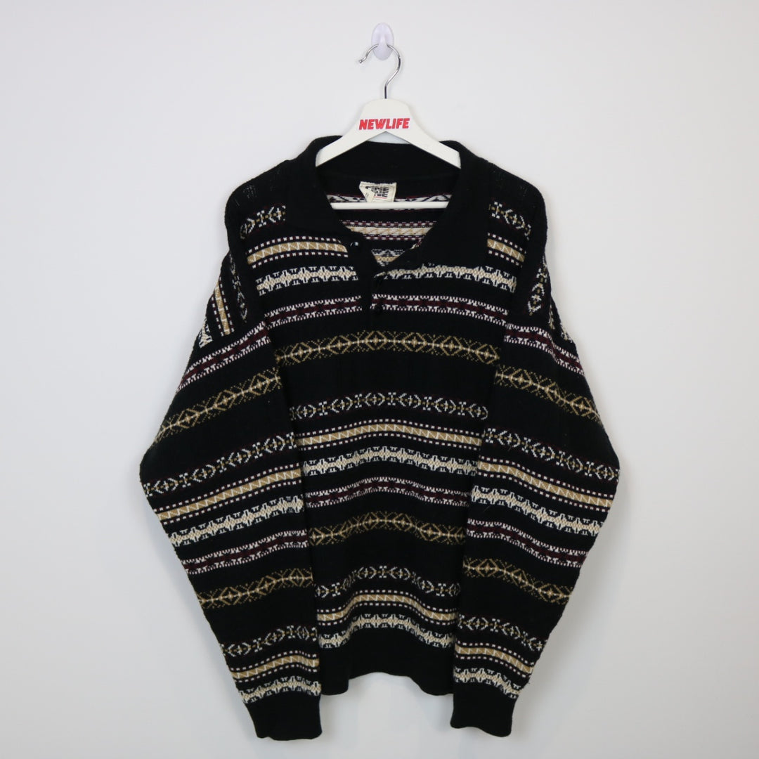 Vintage 90's Striped Collared Knit Sweater - M-NEWLIFE Clothing