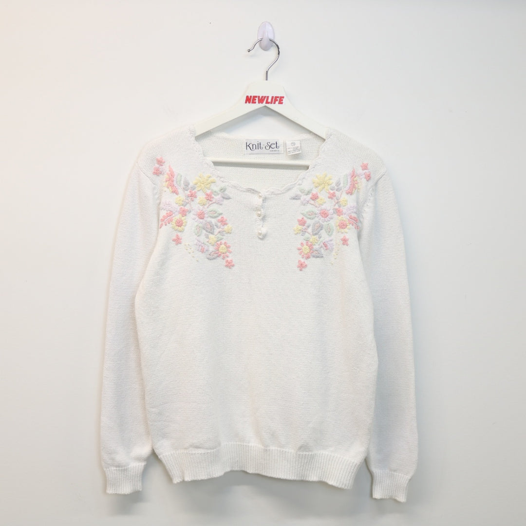 Vintage Flower Embroidered Knit Sweater - S/M-NEWLIFE Clothing