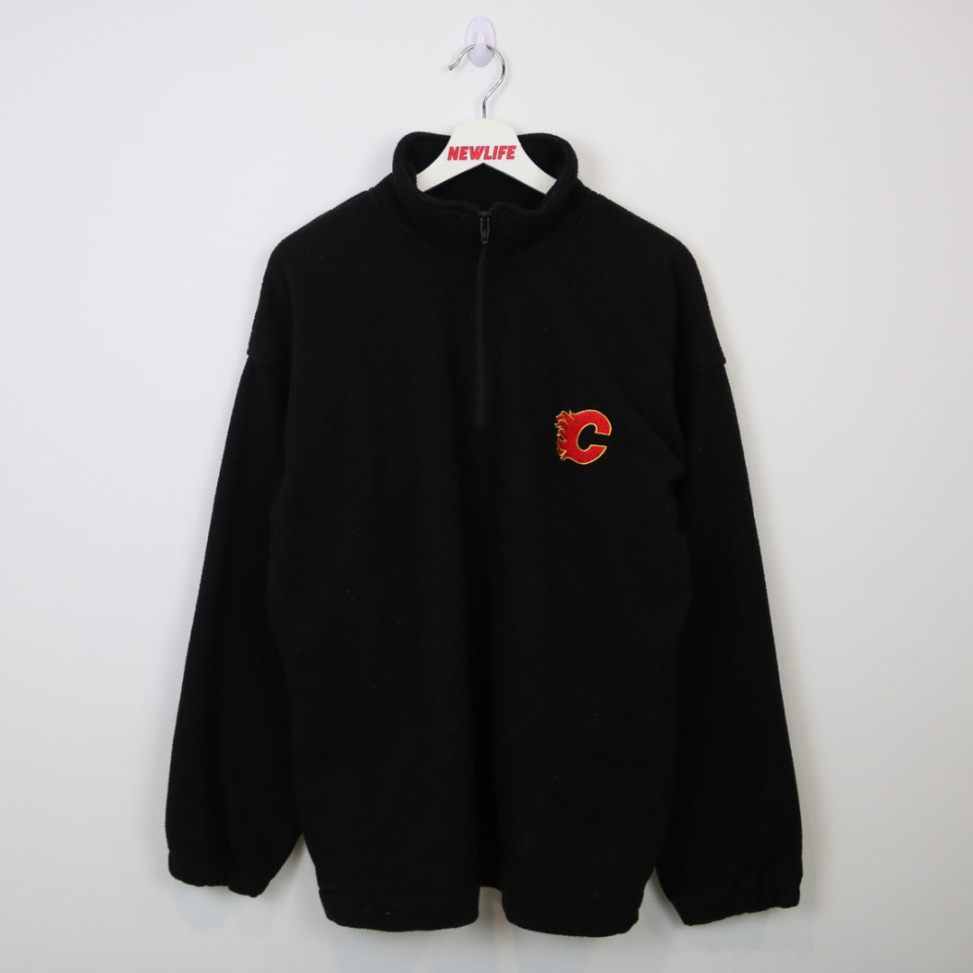 Vintage 90's Calgary Flames Fleece Quarter Zip Sweater - L-NEWLIFE Clothing