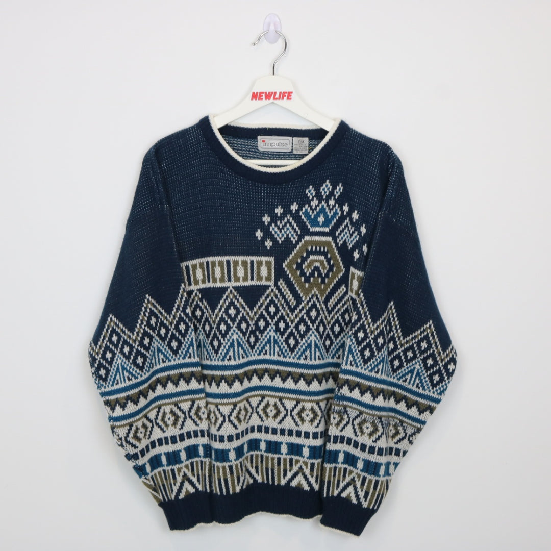 Vintage 80's Impulse Patterned Knit Sweater - M-NEWLIFE Clothing