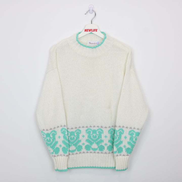 Vintage 90's Teddy Bear Knit Sweater - S-NEWLIFE Clothing