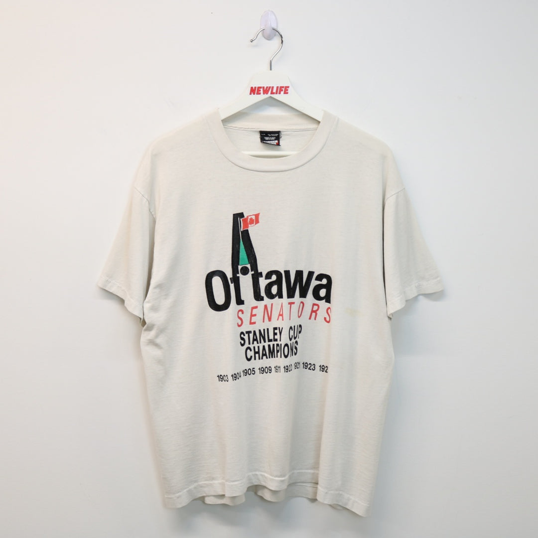 Vintage 80's Ottawa Senators Stanley Cup Champions Tee - L-NEWLIFE Clothing