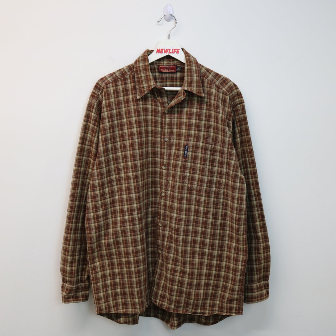 Vintage 90's Higher State Plaid Button Up - L-NEWLIFE Clothing
