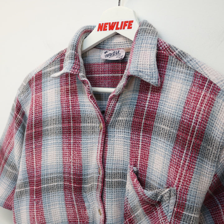 Vintage 90's Plaid Terry Cloth Short Sleeve Button Up - XS-NEWLIFE Clothing
