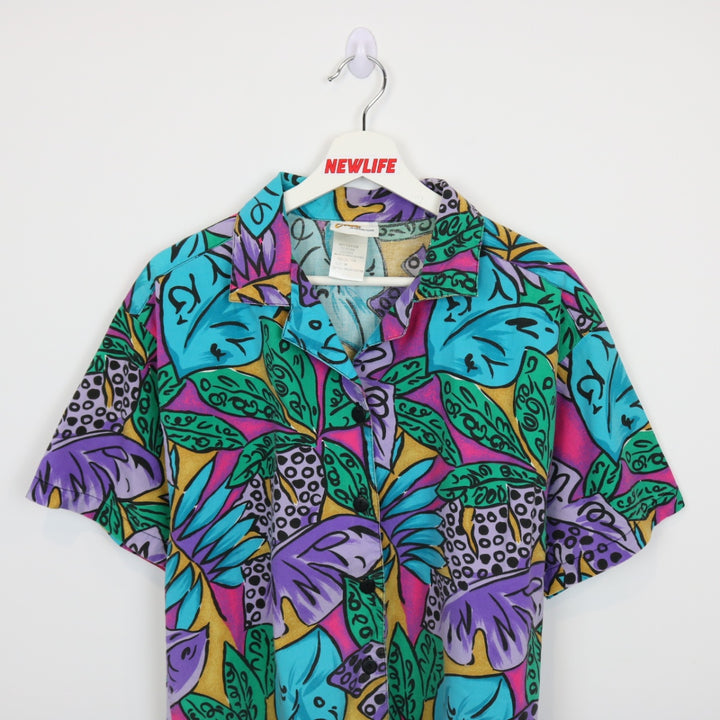 Vintage 90's Rainforest Leaf Patterned Short Sleeve Button Up - S-NEWLIFE Clothing