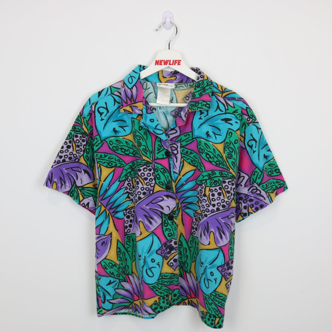 Vintage 90's Rainforest Leaf Patterned Short Sleeve Button Up - S-NEWLIFE Clothing