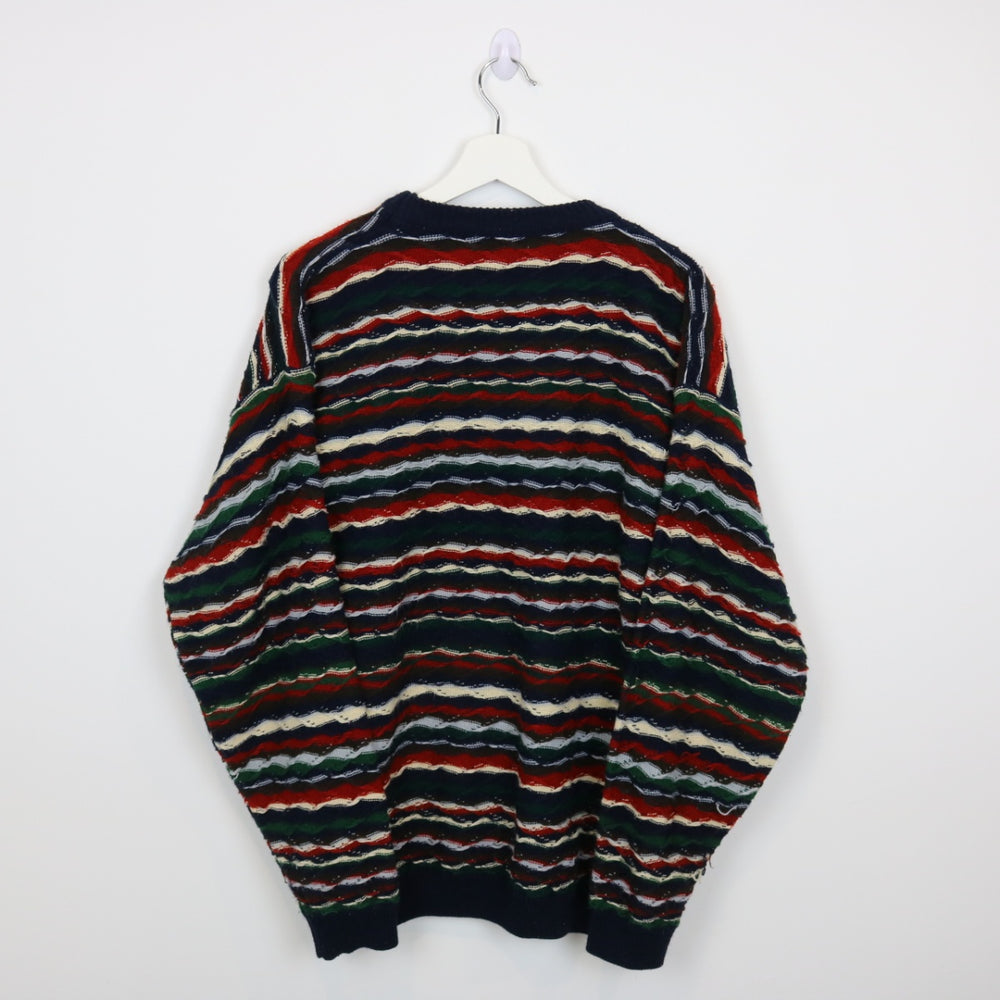 Vintage 90's Textured Striped Knit Sweater - M-NEWLIFE Clothing