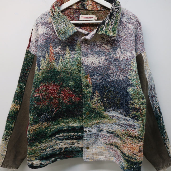 Reworked Vintage Cabin Nature Thomas Kinkade Tapestry Jacket - M-NEWLIFE Clothing