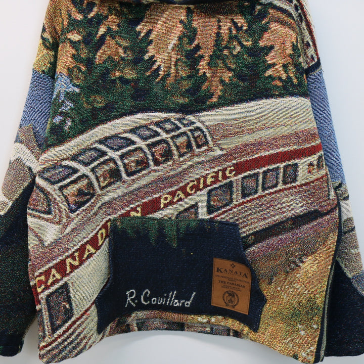 Reworked Vintage Canadian Pacific Rail Tapestry Hoodie - L-NEWLIFE Clothing