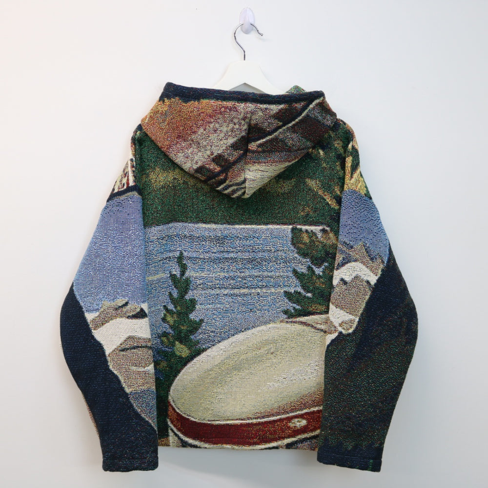 Reworked Vintage Canadian Pacific Rail Tapestry Hoodie - L-NEWLIFE Clothing