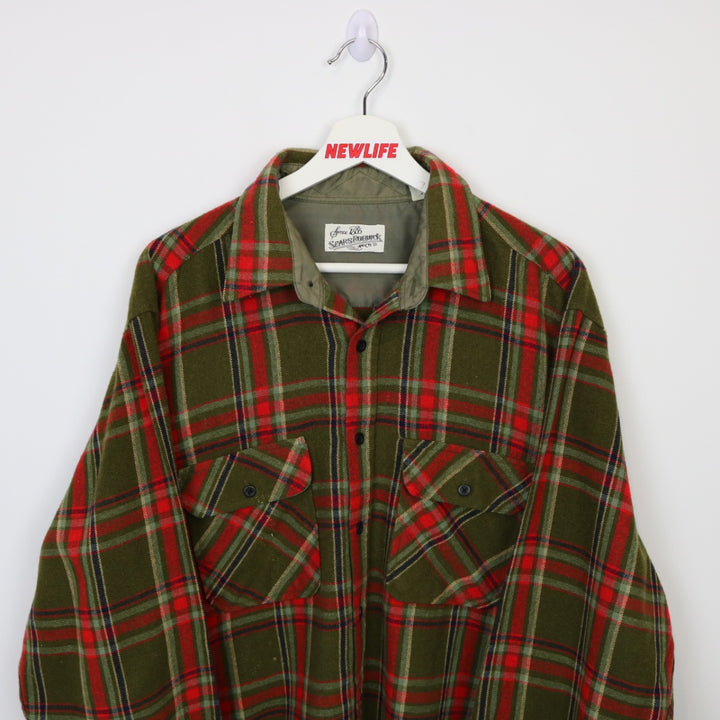 Vintage 80's Sears Wool Plaid Flannel Button Up - XL-NEWLIFE Clothing