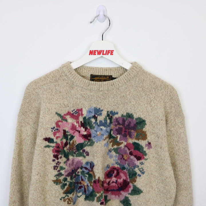 Vintage 80's Eddie Bauer Flower Wool Knit Sweater - M-NEWLIFE Clothing