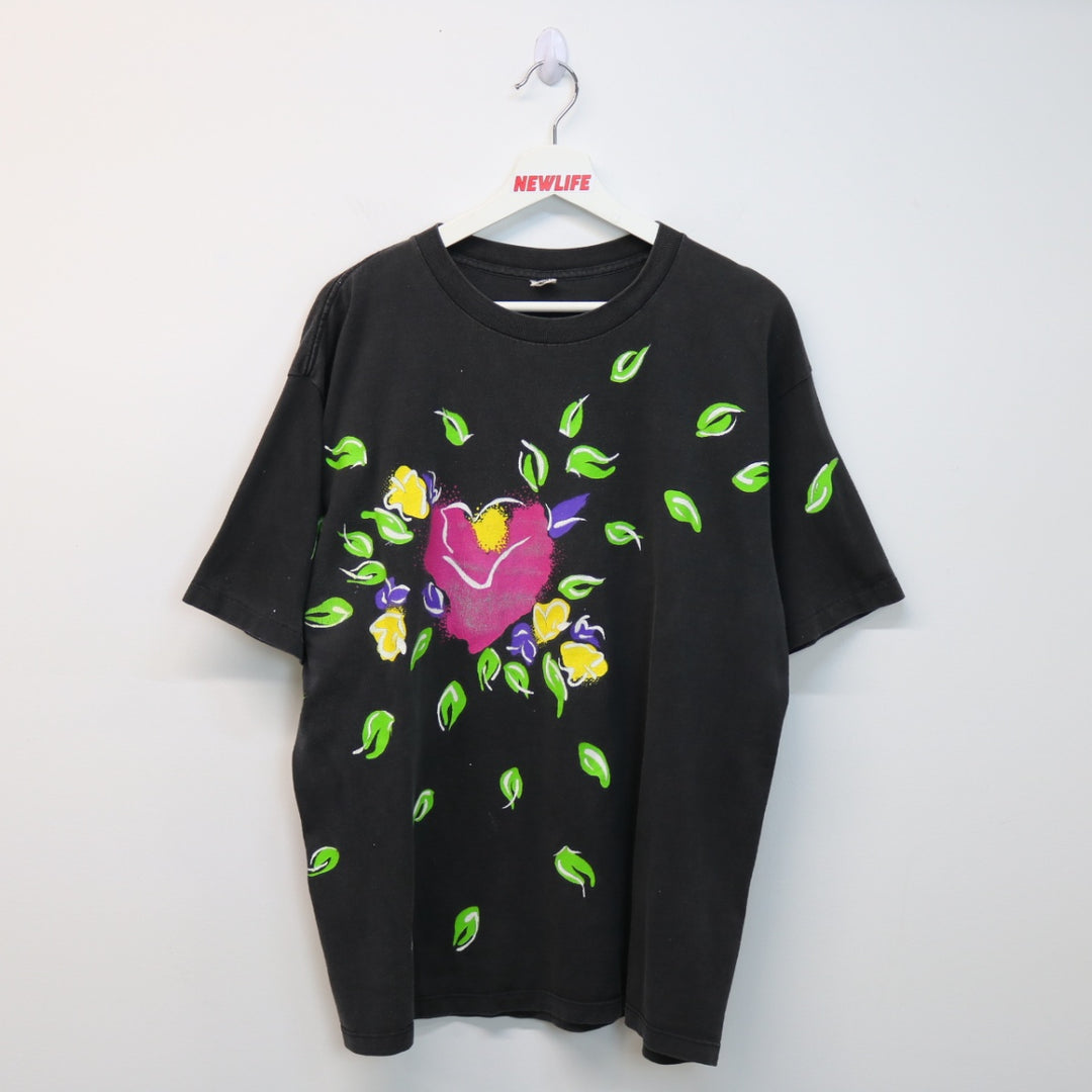 Vintage 90's Flower Graphic Tee - L-NEWLIFE Clothing