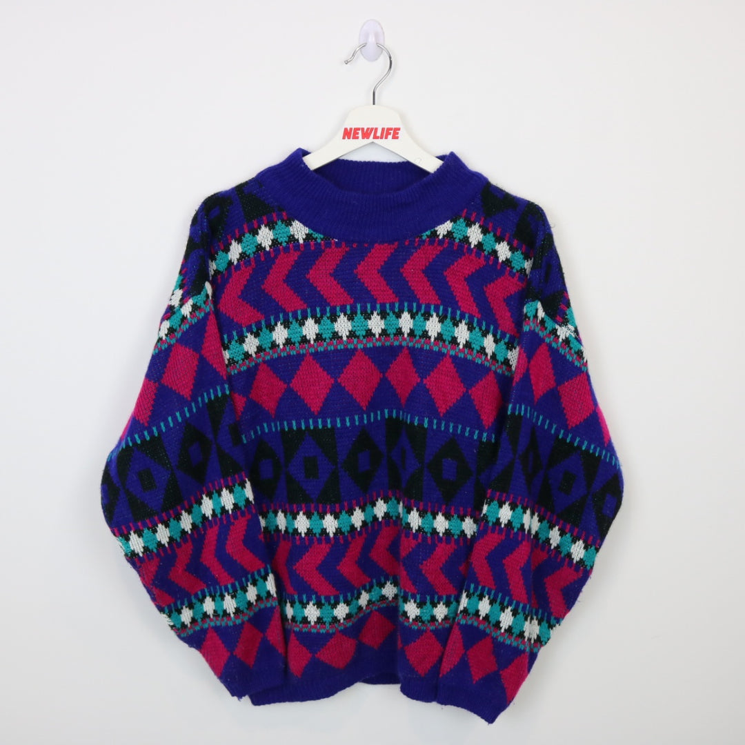 Vintage 80's Patterned Knit Sweater - M-NEWLIFE Clothing