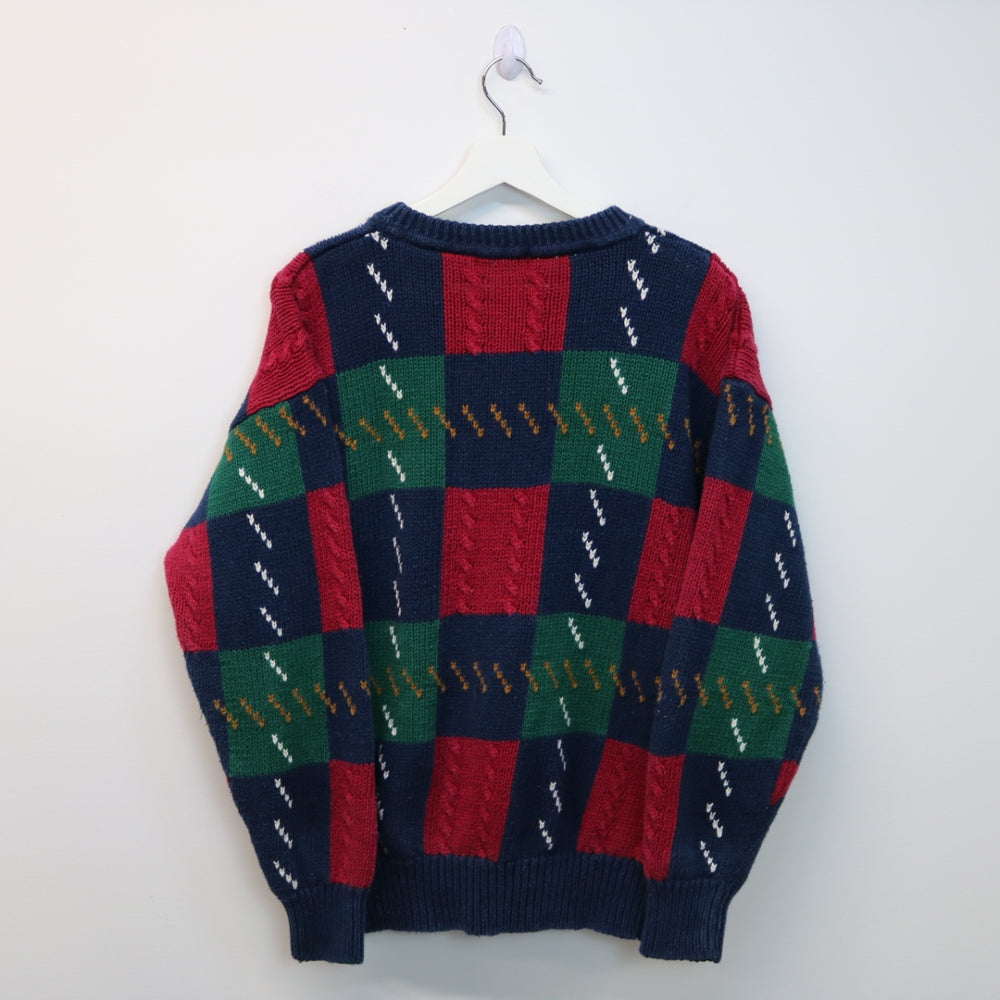 Vintage Checkered Pattered Knit Sweater - M-NEWLIFE Clothing