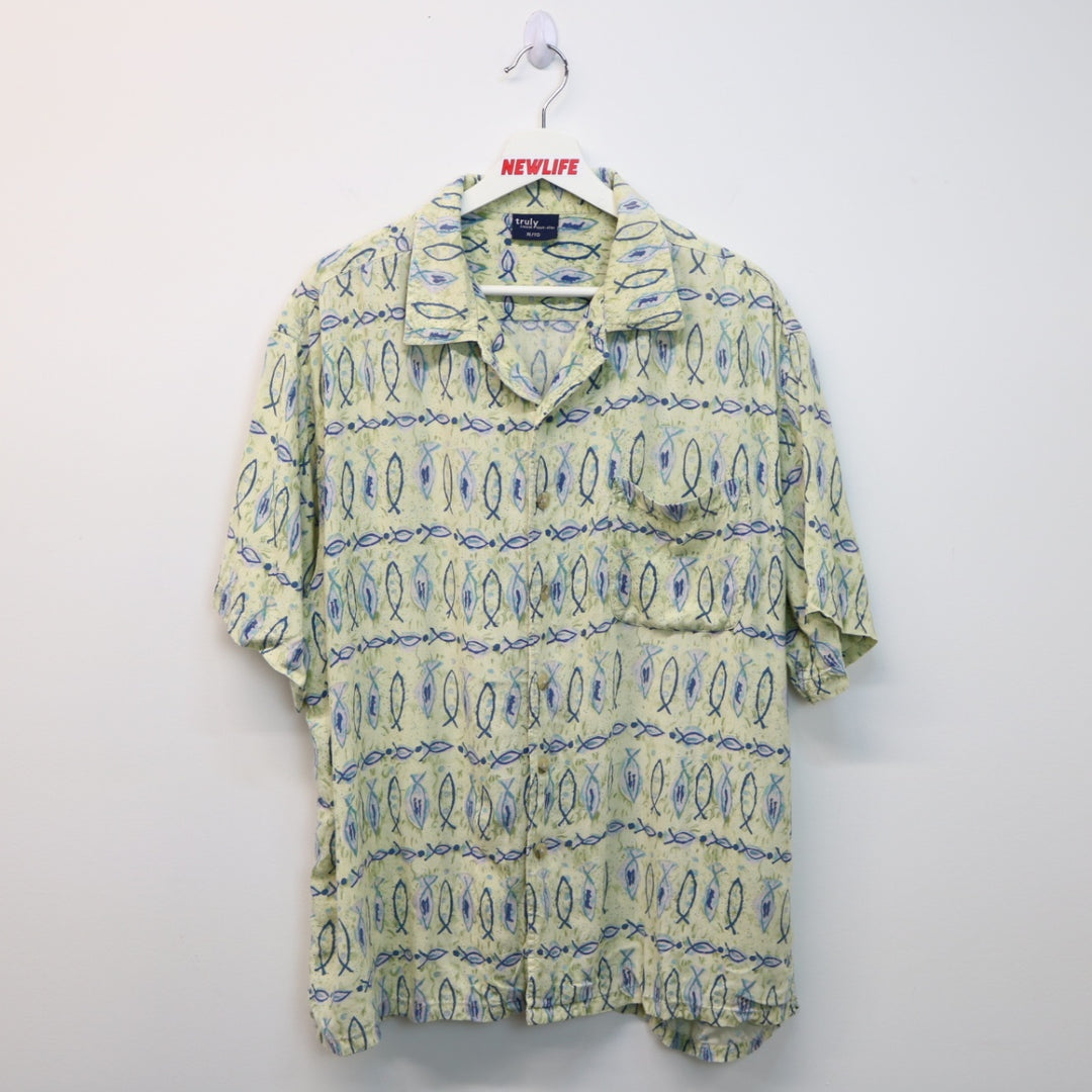 Vintage Fish Patterned Short Sleeve Button Up - XL-NEWLIFE Clothing