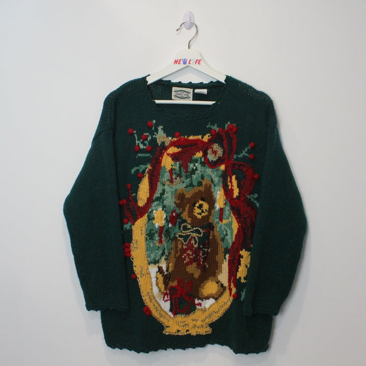 Vintage Embroidered Teddy Bear Knit Sweater - M-NEWLIFE Clothing