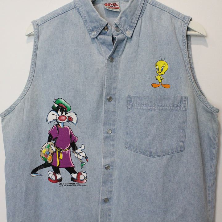 Vintage 1995 Looney Tunes Denim Button Up - M-NEWLIFE Clothing