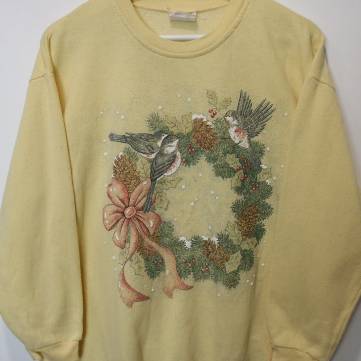 Vintage Wreath Bird Nature Crewneck - M-NEWLIFE Clothing