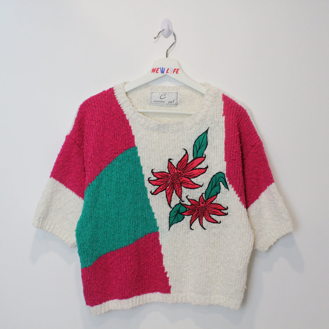 Vintage Flower Short Sleeve Knit Sweater - M/L-NEWLIFE Clothing