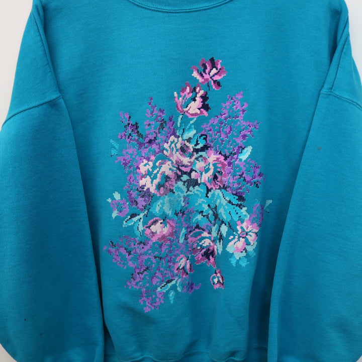 Vintage Pixelated Flower Nature Crewneck - L-NEWLIFE Clothing