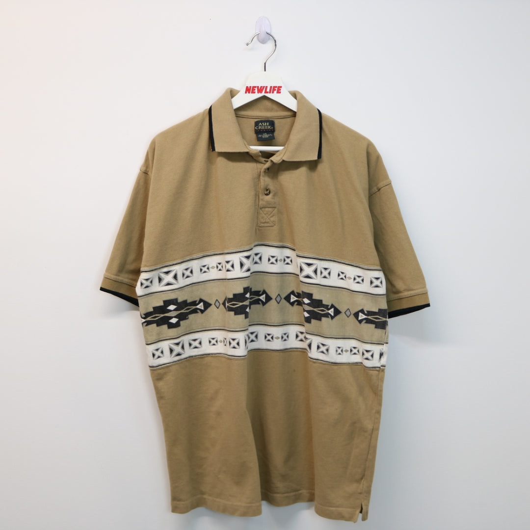 Vintage Aztec Print Polo Shirt - L-NEWLIFE Clothing