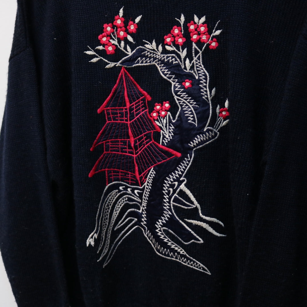 Vintage Cherry Blossom Pagoda Knit Sweater - XS/S-NEWLIFE Clothing